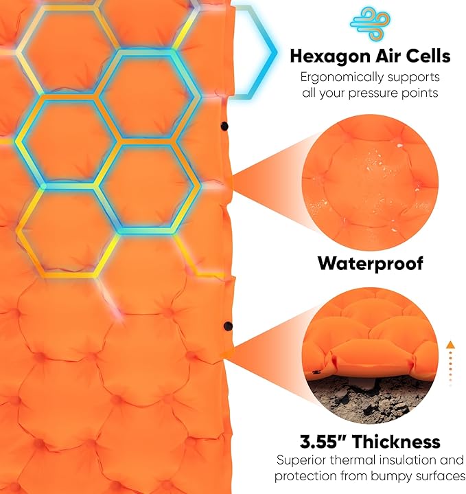 POWERLIX New Upgraded Sleeping Pad for Camping with Built in Pillow and Foot Pump, Carry Bag - Compact Lightweight Camping Mat, Outdoor Backpacking Hiking Travelling Camping Air Mattress Airpad