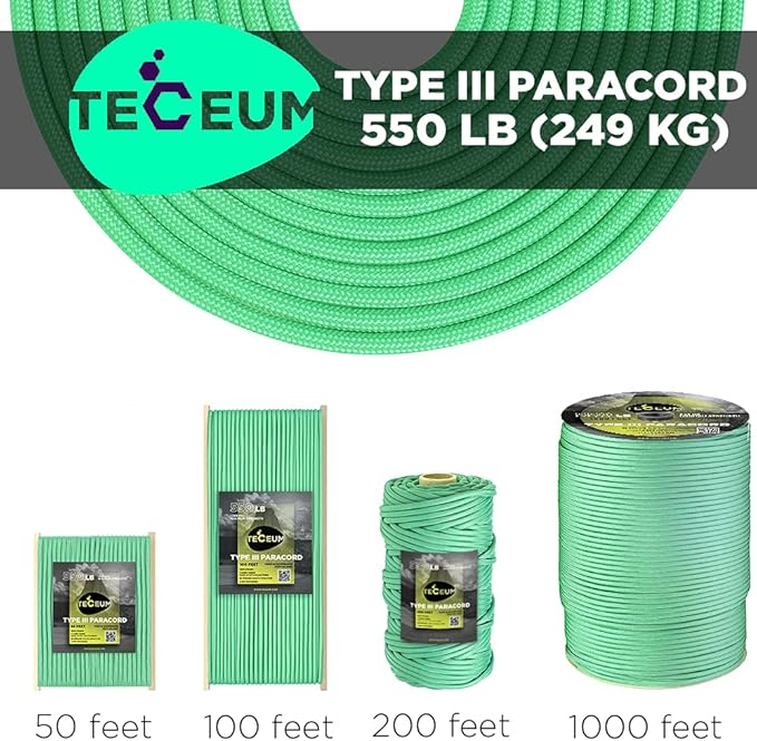 TECEUM Heavy Duty Rope 1000 – 1000ft / 200ft / 100ft / 50ft – 40+ Colors – Utility Rope for Survival & Camping Gear – Nylon String, Camping Rope, para Cord, Utility Nylon Rope, Tent Cord