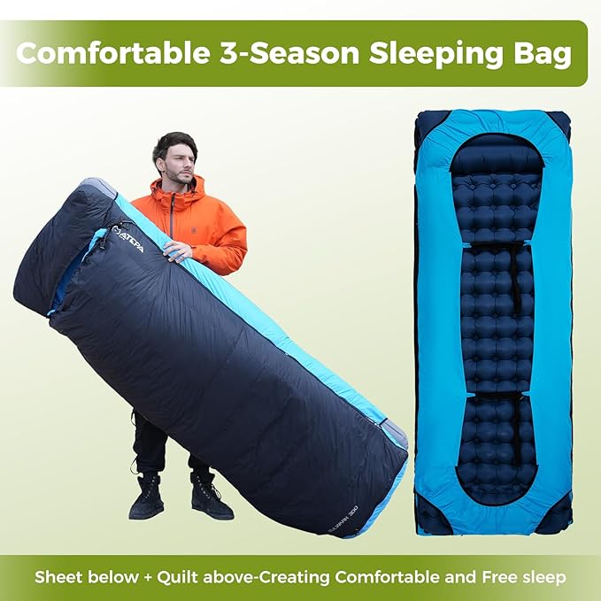 ATEPA Down Sleeping Bag, Recycled 650FP 4 Season Summer & Winter Compact Rectangle Lightweight Waterproof Wearable Sleeping Bag with Compression Sack for Camping Backpacking Hiking