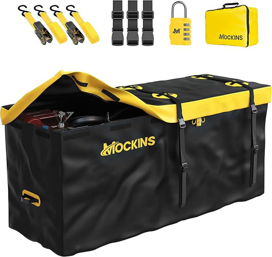 Mockins 20 CuFt Waterproof Cargo Bag for Hitch Carrier | 60x20x29 Weatherproof Trailer Hitch Cargo Carrier Bag for Truck Bed Storage |500D PVC Vehicle Soft-Shell Carriers Car Bag w/Waterproof Zipper