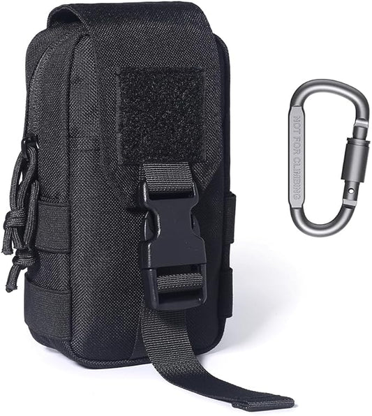 Tactical MOLLE Pouch - 1000D Nylon EDC Organizer, Compact Belt Pouch for Outdoor Gear, Hiking & Camping Accessories with Bonus Carabiner (Black)