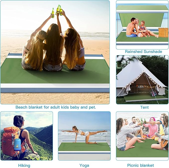 BYDOLL Beach Blanket 78''X81'' 4-7 Adults Oversized Lightweight Waterproof Sandproof Blanket for Beach Large Picnic Mat Travel Camping