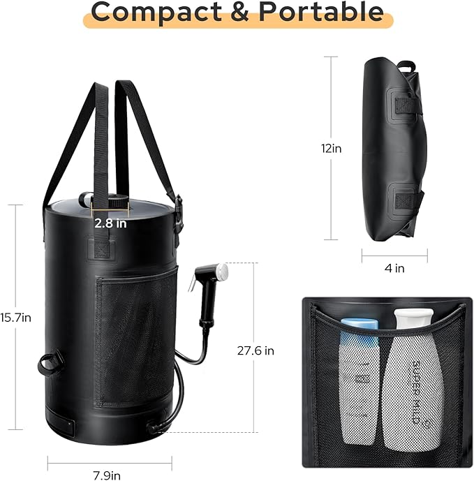 Solar Shower Bag, 5 Gal/3 Gal Portable Shower Bag for Camping, Solar Heating Outdoor Shower Bag, Upgraded Thickened Material Tear & Leak Proof, Camping Shower Bag for Traveling, Surfing