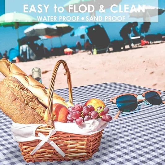 Picnic Beach Blanket Extra Large, XL Sandproof Waterproof Outdoor Camping Blankets 80x60in, Sand Free Oversized Mat, Quick Drying Portable Mats for Travel, Hiking, Music Festival, Lawn-Dark Blue