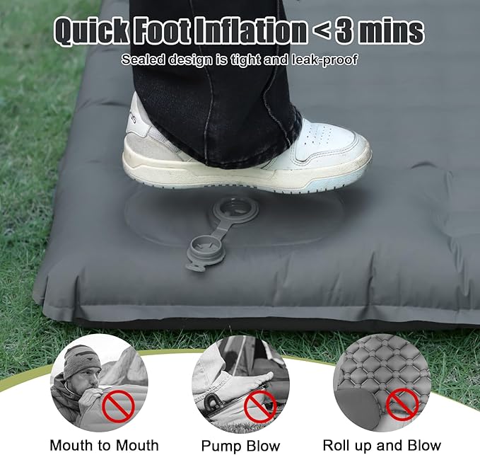 Double Sleeping Pad, Self Inflating 4.7'' Extra Thick for 2 Person Built-in Pump, Portable Camping Mattress Sleeping Mat for Backpacking Hiking Tent Travel