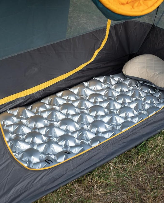 iClimb Ultralight Compact Sleeping Pad with Built-in Pump Inflatable Portable Air Mattress for Camping Backpacking Hiking (Silver)