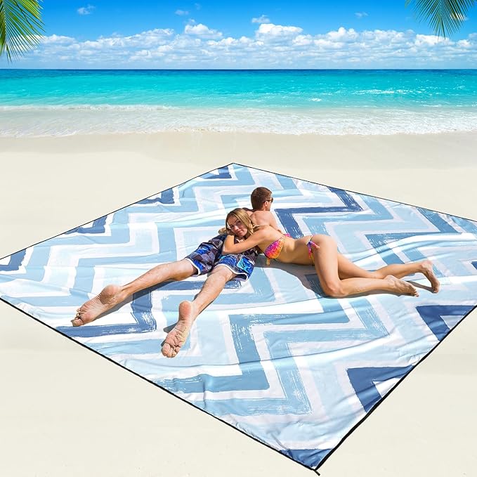 Beach Blanket Waterproof Sandproof Beach Mat 79" X 83" /10'x9'for 2-8 Adults Quick Drying Outdoor Picnic Mat Beach Accessories for Travel, Camping, Hiking