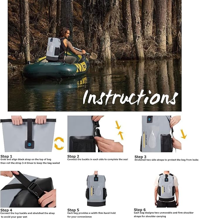 Blueshyhall 30L Waterproof Dry Backpack, Outdoor Travel Roll Top Closure Water Repellent Duffle Storage Sack for Kayaking Rafting Boating Fishing Camping and Beach - Grey