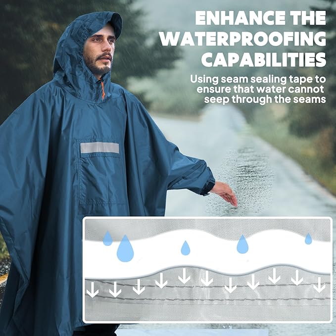 ANYOO Hooded Rain Poncho for Adults Waterproof Lightweight Rain Coat for Men Women Reusable Rain Jacket for Emergency Outdoor