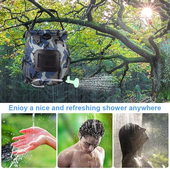 Solar Shower Bag | 5 Gal/20L Solar Heating Camping Shower Bag | Removable Hose | On-Off Switchable Shower Head | Ducha Portatil | Traveling Shower | Portable Shower for Beach Swimming, Hiking
