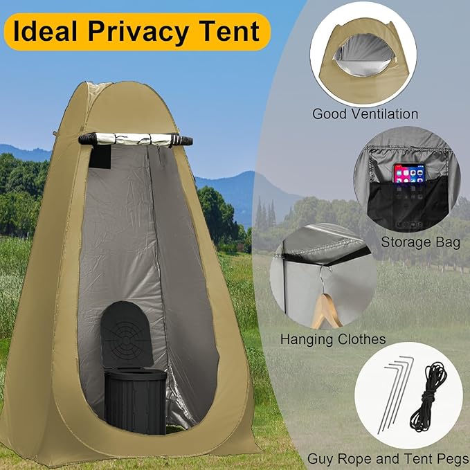 Portable Camping Toilet with Pop-Up Privacy Tent,Outdoor Portable Folding Toilet Potty for Adults,Outdoor Camping Shower Tents Changing Room Emergency Toilet Tent Kit with Carry Bag