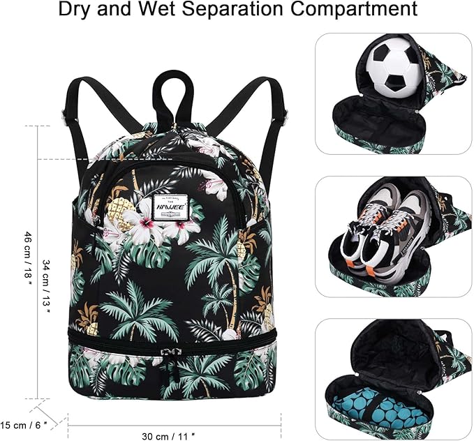 Dry Wet Drawstring Backpack with Shoe Compartment for Women Adjustable Gym Bag