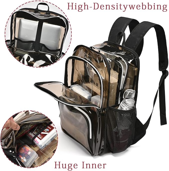 Clear Backpack, 15'' Clear Backpacks for School Heavy Duty See Through Bookbag Amber 0.6mm PVC Backpack for Men Women
