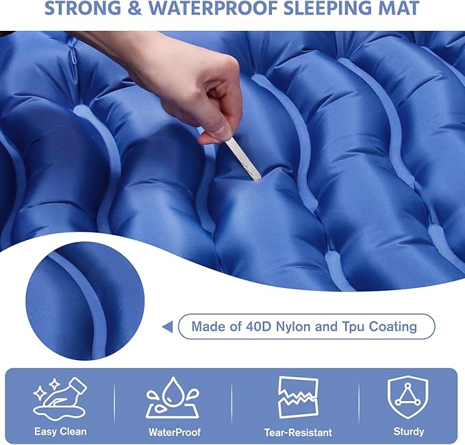 Sleeping Pad for Camping -Ultralight Inflatable Sleeping Mat with Pillow, Built-in Foot Pump, Compact & Lightweight Camping Mattress Pad for Camp, Backpacking, Hiking, Travel Tent