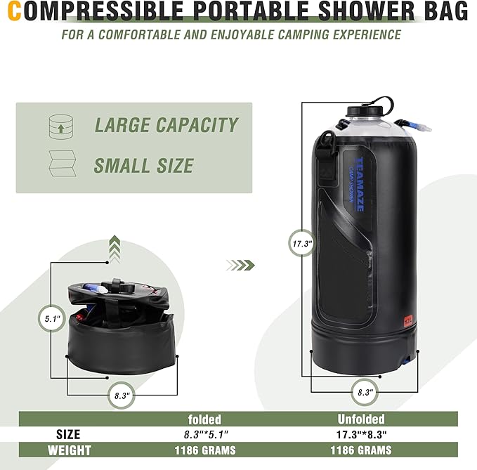 Portable Shower,12L/3.2 Gal Solar Camping Shower Bag with Auto Pressure Pump,Portable Outdoor Shower for Camping,Beach,Hiking,RV,Pet Bath
