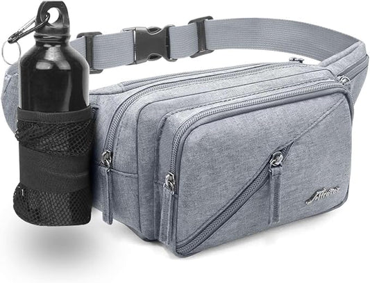 Fanny Pack Waterproof Waist Bag Pack Men Women Hip Bum Bag With Water Bottle Holder Adjustable Strap Suitable For Outdoors Workout Traveling Hiking Cycling Dog Walking Pouch Bag(Grey)