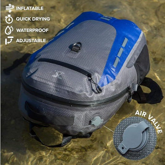 Submersipack Waterproof Backpack - Submersible, Inflatable, Floating TPU Coated Durable Nylon Dry Bag with Airtight Zipper for Kayak, Fishing, Boating, Hiking, Paddle Board (Gray Stone, 25L)