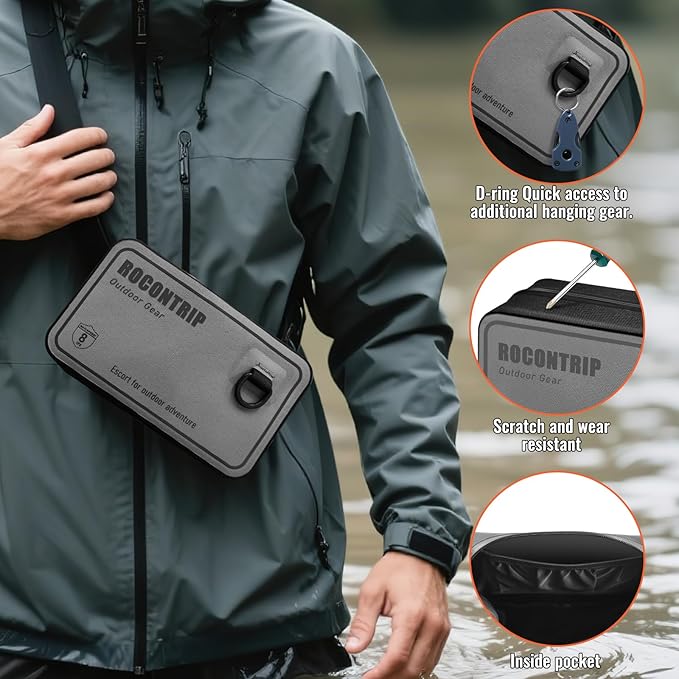 ROCONTRIP 100% Waterproof Dry Bag, Dry Waist Pack with Airtight Zipper Adjustable Strap Sling Bag Lightweight Crossbody Dry Bag for Kayaking Snorkelling and Swimming