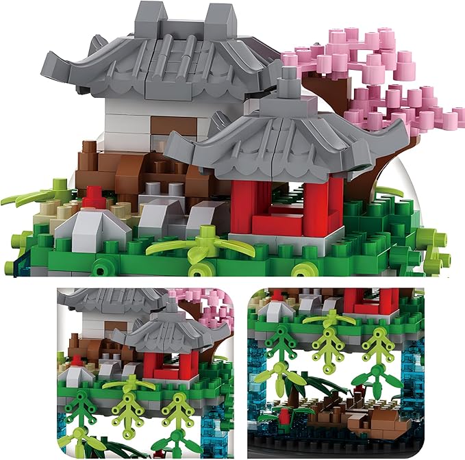 Cherry Blossom Tree House Building Block Sets with Acrylic Display Box Chinese Architecture of Peach Blossom Bonsai Treehouse Micro Mini Building Set Toy Gift for Kids Adults（2 Boxes）