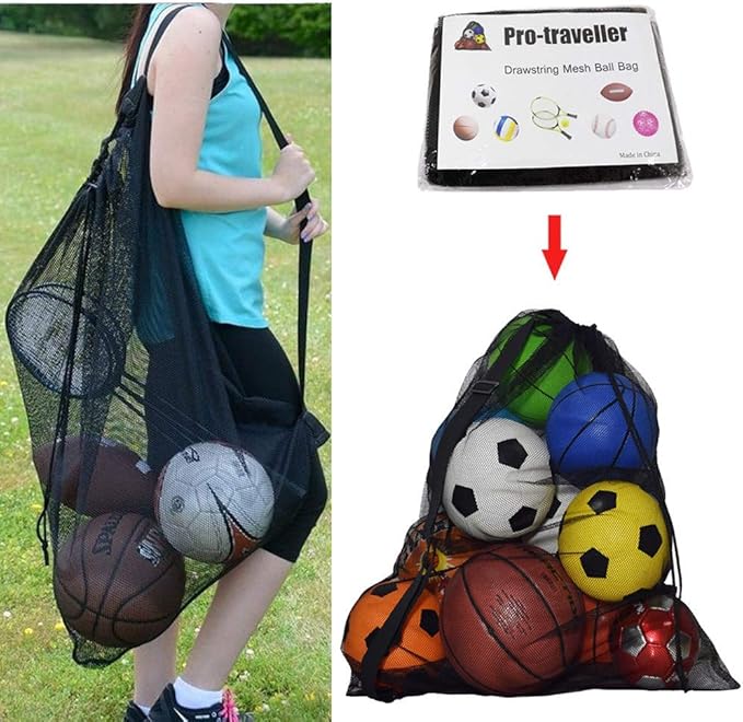 Greenery-GRE Extra Large Mesh Equipment Bag Adjustable Strap Drawstring Heavy Duty Hold 15 Soccer Balls Netball Basketball Football Bags Sports Duffel
