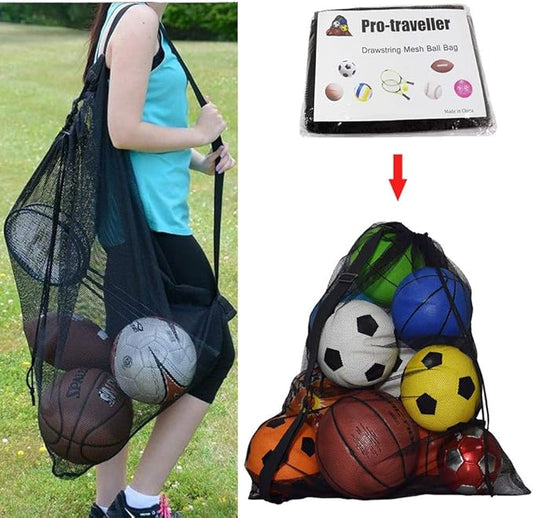 Greenery-GRE Extra Large Mesh Equipment Bag Adjustable Strap Drawstring Heavy Duty Hold 15 Soccer Balls Netball Basketball Football Bags Sports Duffel