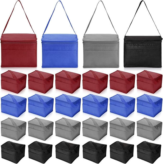 Amyhill 40 Pcs Insulated Lunch Bags Bulk Reusable Cooler Tote Bags Leakproof Thermal Lunch Box Waterproof Freezable Lunch Bag Beverage Bag with Strap for Men Women Office Work Picnic Beach (Colorful)