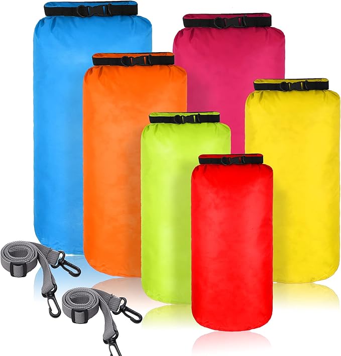 Shappy 6 Pcs Waterproof Dry Bag Set 6 Size Lightweight Sack and Long Adjustable Shoulder Strap 20/15/10/8/5/3l Outdoor Keep Gear Stuff Sack for Backpacking Boating Hiking Camping