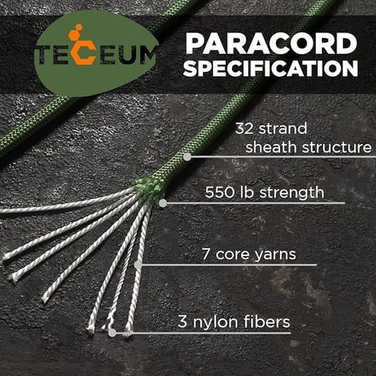 TECEUM Heavy Duty Rope 1000 – 1000ft / 200ft / 100ft / 50ft – 40+ Colors – Utility Rope for Survival & Camping Gear – Nylon String, Camping Rope, para Cord, Utility Nylon Rope, Tent Cord
