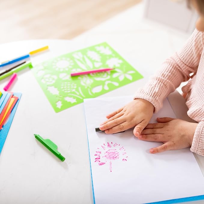 Melissa & Doug Created by Me! Stencil Art Coloring Activity Kit in Storage Pouch - 170+ Designs, 6 Markers, 2 Crayons, Paper - FSC-Certified Materials