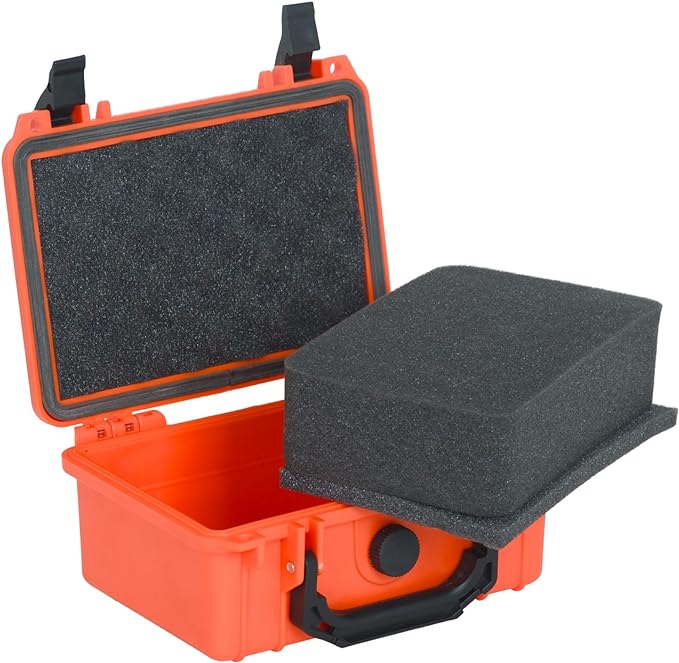 MEIJIA Portable All Weather IP67 Waterproof Protective Case, Hard Case,Camera Case With Customizable Foam,Fit Use of Drones, Cameras,Equipments, 8.12”x6.56”x 3.56” (Orange)