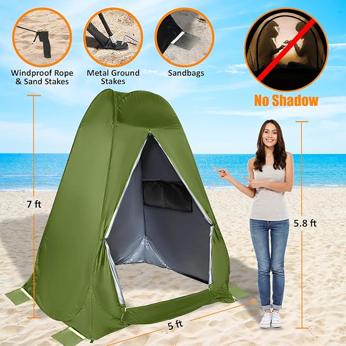 Pop Up Large Privacy Tent - 7ft Tall - Oversized Strong Camping Toilet Tent- Portable Camp Shower Pod w/Hooks- Porta Pod- Outdoor Bathroom, Potty, Changing Private Room