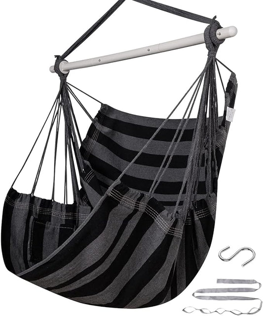 ADVOKAIR Hammock Chair Swing (500 lbs Max) - Hanging Hammock Chair Rope Swing Indoor for Bedroom, Outdoor, Patio, Bedroom, Porch, Deck - Sturdy Steel Bar with Anti-Slip Safety Rings