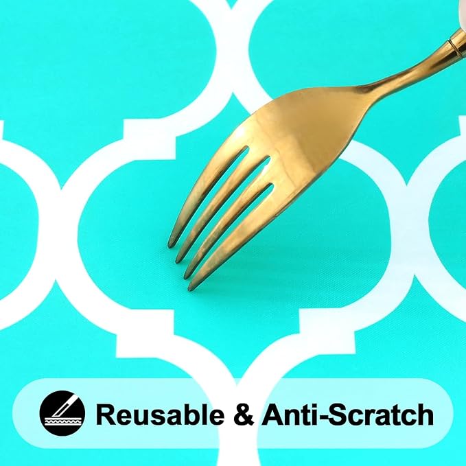 Smiry Rectangle Picnic Table Cover, Waterproof Elastic Fitted Camping Tablecloths for 4 Foot Tables, Wipeable Flannel Backed Vinyl Tablecloth Protector for Indoor, Outdoor (Teal, 30x48 Inches)