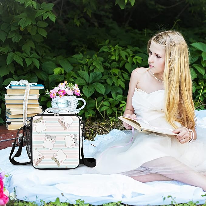 Pardick Cute Hamster Lunch Bag for Girls Boys,Hamster Insulated Lunch Box Kids with Adjustable Shoulder Strap,Waterproof Students Lunch Tote Cooler Bag for School Picnic Travel Outdoor