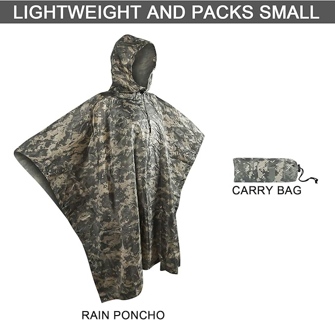 Camo Rain Poncho, Multi Use Waterproof Rain Coat