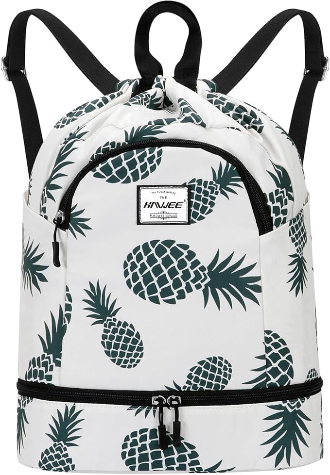 Dry Wet Drawstring Backpack with Shoe Compartment for Women Adjustable Gym Bag