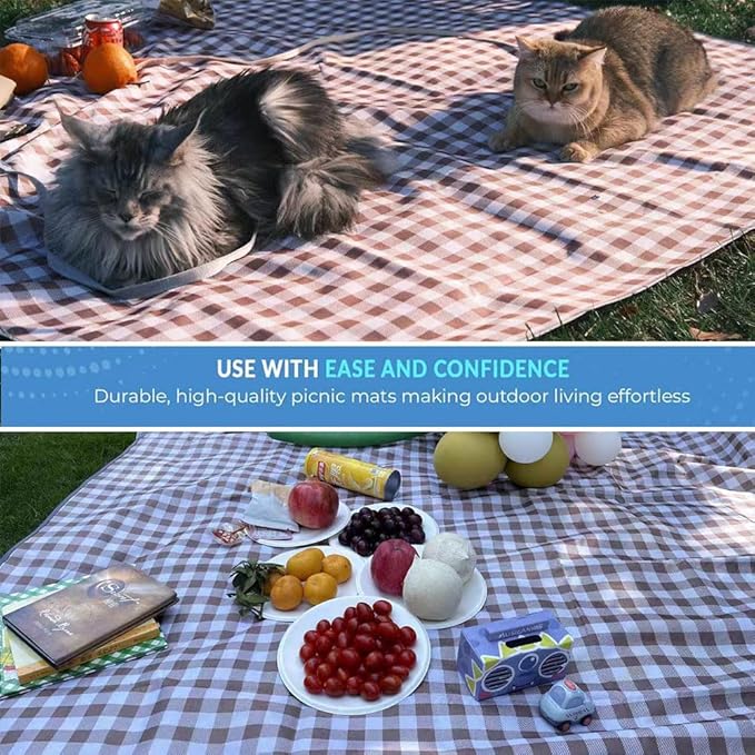 K Y KANGYUN Outdoor Picnic Blanket, Extra Large Beach Blankets, Foldable Lightweight Waterproof Sand Mat, Picnic Blanket 80" x 60" for Beach Camping Hiking Park Patio (Brown, 80x60 inch)