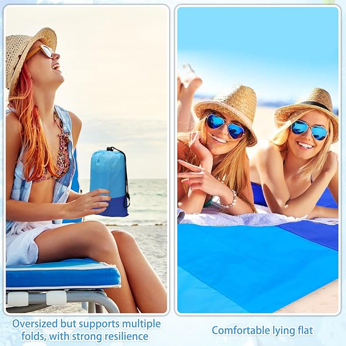 Beach Blanket Waterproof Sandproof Beach Mat 79" X 83" for 2-7 Adults Lightweight Quick Drying Outdoor Picnic Mat Beach Accessories for Travel, Picnic,Camping,Hiking (Blue)