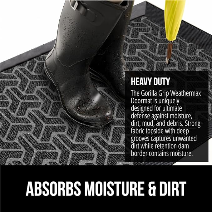 GORILLA GRIP 100% Waterproof All-Season WeatherMax Doormat, 72x24 Runner, Durable Natural Rubber, Stain and Fade Resistant, Low Profile, Indoor Outdoor Doormats, Easy Clean Entry Mat, Slate Geometric