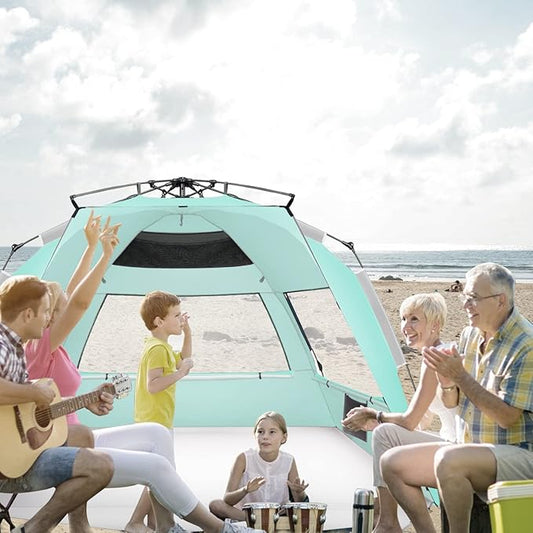 Oileus XX-Large Pop Up Beach Tent Sun Shelter for 5-6 Person Portable Sun Shade Instant Tent for Beach with Carrying Bag, Stakes, 6 Sand Pockets, Anti UV for Fishing Hiking Camping Light Green