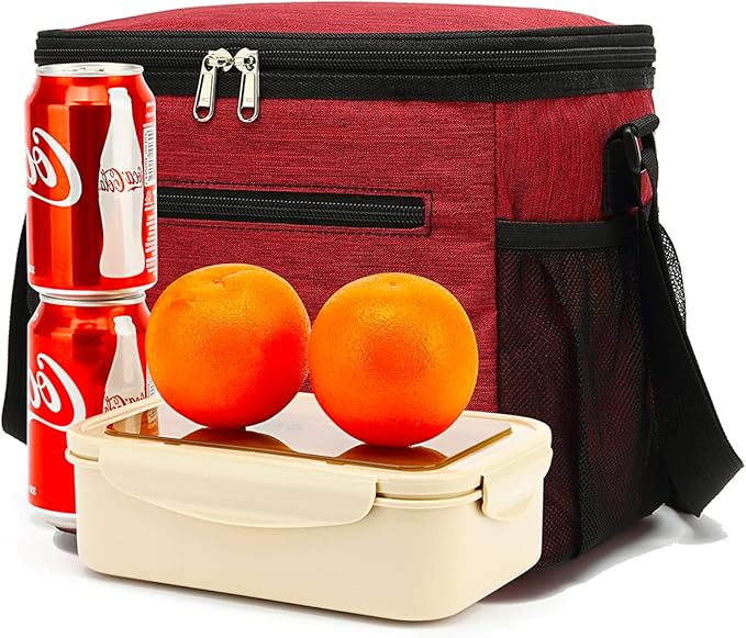 Insulated Lunch Bag for Adult/Women/Men, Reusable Large Lunch Box Cooler Soft Leakproof Tote, Thermal Meal Prep Lunch Pail with Adjustable Shoulder Strap for Picnic/School/Travel/Office,Red