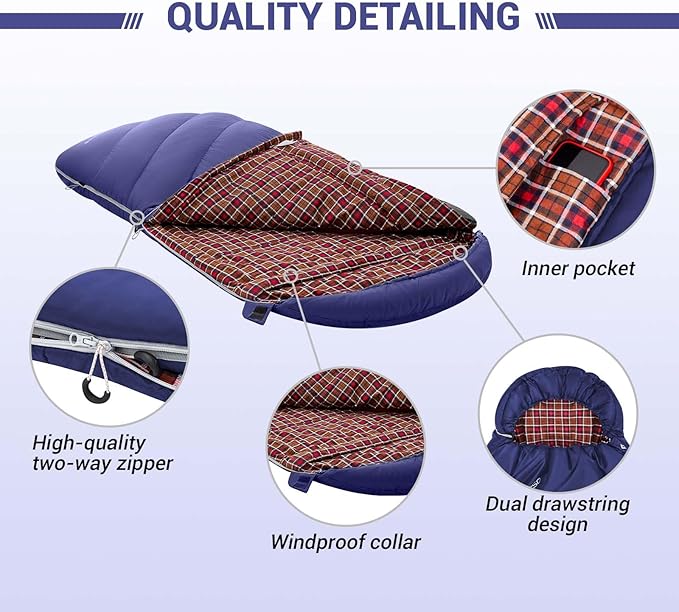 KingCamp Sleeping Bag for Adults, Cold Weather & Warm Extra Wide Big & Tall XL Portable Waterproof Flannel Sleeping Bags, Essentials Gear Accessories for Camping Backpacking Hiking Indoor & Outdoor