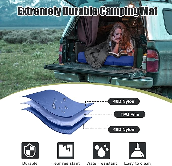 Double Sleeping Pad, Self Inflating 4.7'' Extra Thick for 2 Person Built-in Pump, Portable Camping Mattress Sleeping Mat for Backpacking Hiking Tent Travel