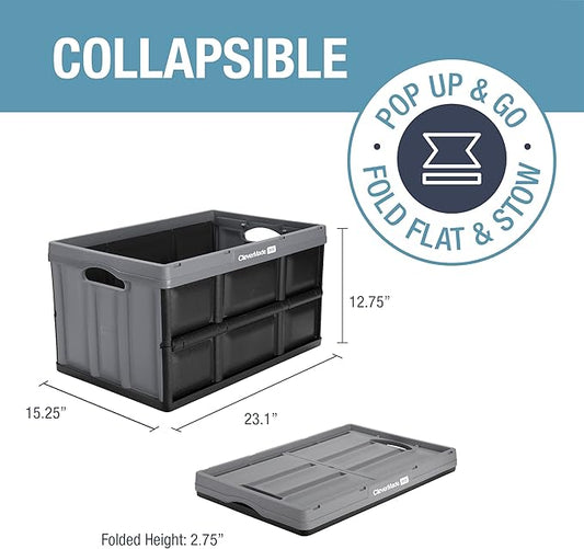 CleverMade Collapsible Storage Bins - Stone 3 Pack 62L - Stackable Containers Heavy Duty Capacity Folding Crates - Space-Saving for Home