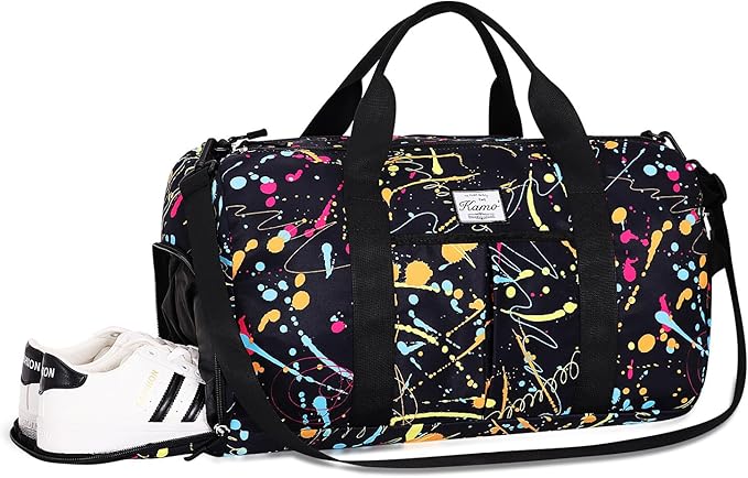 KAMO Travel Duffle Bag, Weekender Bags for Women with Shoe Compartment, Gym Bag for Women with Wet Pocket Workout Dance Tote Bag Personal Item Travel Bag with Trolley Sleeve
