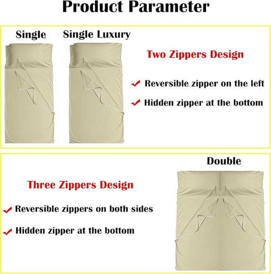 Brand - GANNAFEE Cotton Sleeping Bag Liner with Zipper - 100% Cotton Travel Sheet Sleep Sack Adult - Travel Sleeping Bag for Hotels Camping Hiking