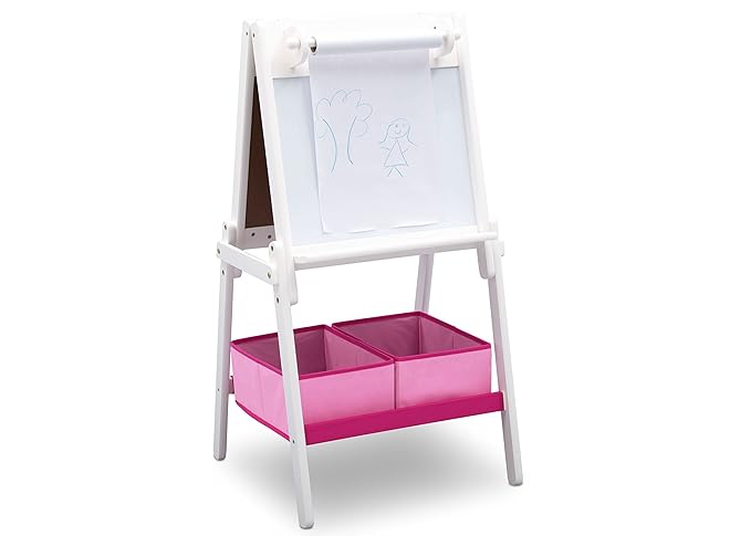 Delta Children MySize Kids Double-Sided Storage Easel -Ideal for Arts & Crafts, Drawing, Homeschooling and More, Bianca White