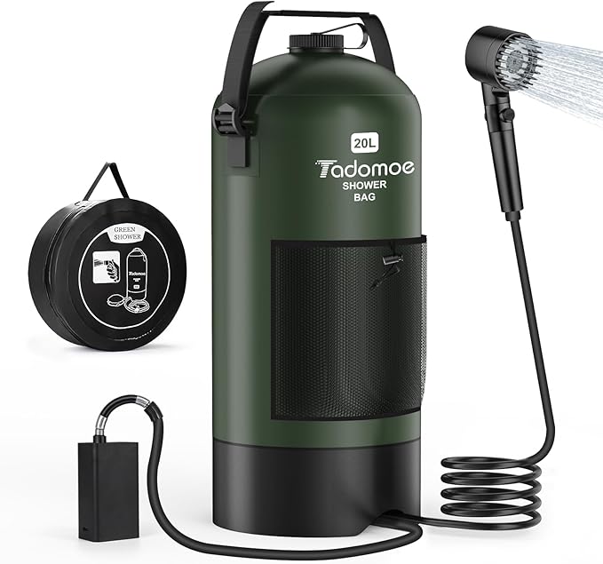 Portable Shower for Camping, 5 Gal/20 L Solar Heating Camping Shower Bag with Shower Pump, Portable Shower Head, Essential for Camping,Festivals, Overlanding, Beach Trips,Outdoor Showers