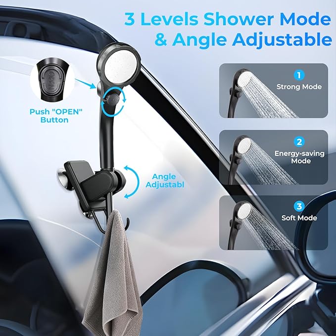 Portable Shower for Camping, 7800mAh Rechargeable Camping Shower Pump with 3 Spray Modes & 5-Gallon Collapsible Bucket, Outdoor Shower Kit for Hiking, RV, Travel, Pet Bath, Watering Plants
