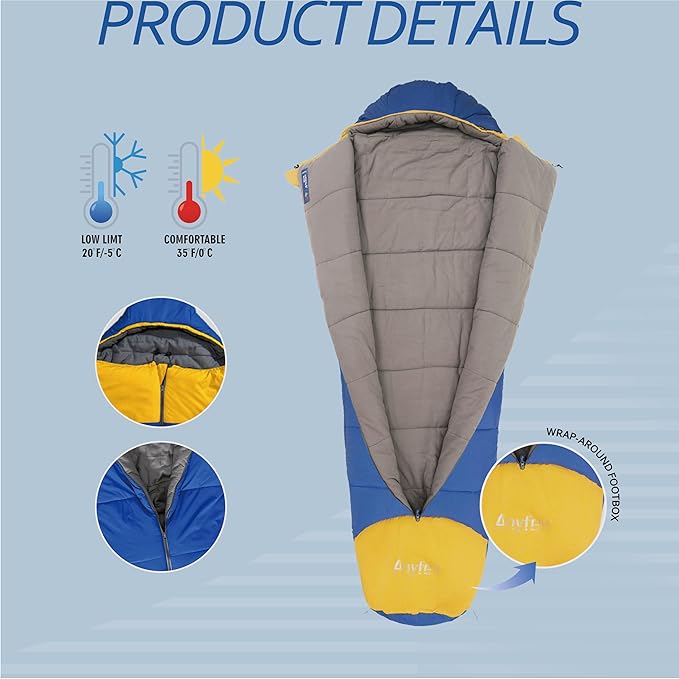 Nylon Sleeping Bag,Blue & Yellow,Flannel Cotton,Portable Tightening Bag Lightweight,Cold Weather Sleeping Bag Waterproof-Warm Camping Hiking Outdoor Travel Hunting